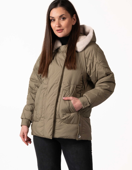 Біопуховик зеленого кольору з екохутром