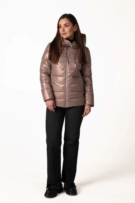 Женский зимний биопуховик цвета капучино-3