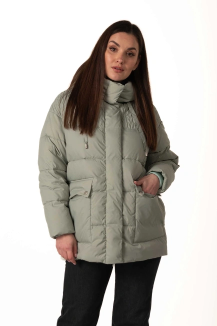 Женский мятный биопуховик с капюшоном-1