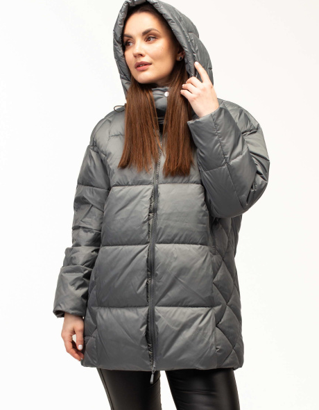 Жіночий біопуховик з декором на боках бірюза