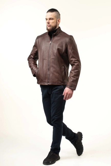 Шкіряна куртка чоловіча коричневого кольору-5
