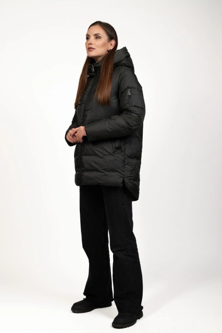 Жіночий зимовий пуховик зелений з біопухом-4