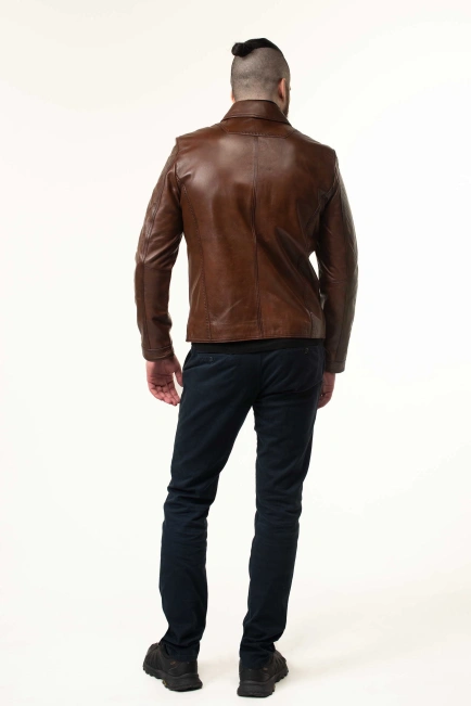 Світло-коричнева шкіряна куртка чоловіча-2