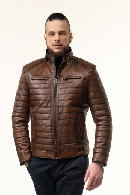 Дубленка мужская в коричневом цвете-10