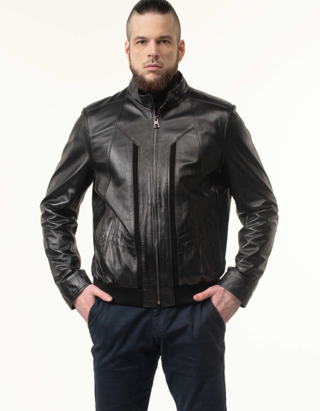 Мужская кожаная бомбер-куртка из гладкой кожи