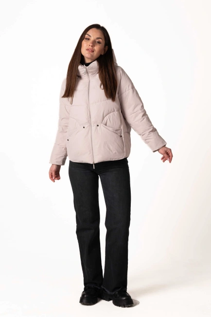 Зимний биопуховик бежевого цвета-8