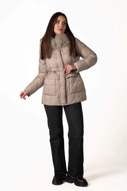 Серый биопуховик с отстегивающимся капюшоном-8