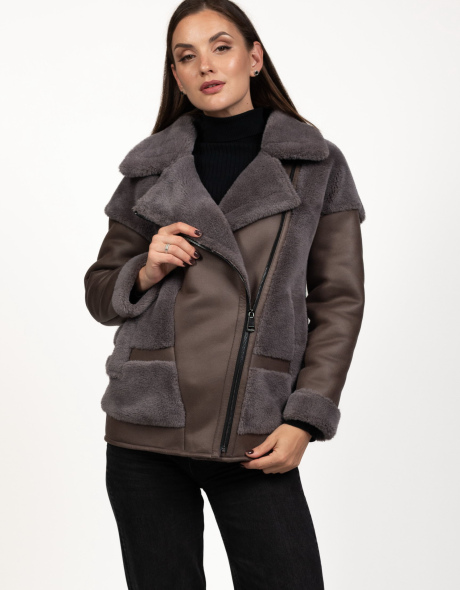 Жіноча штучна дублянка-косуха кавова