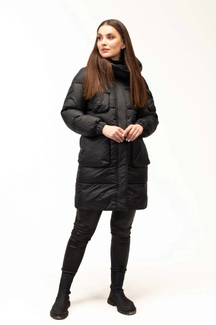 Біопуховик з капюшоном та декором на рукавчику-8