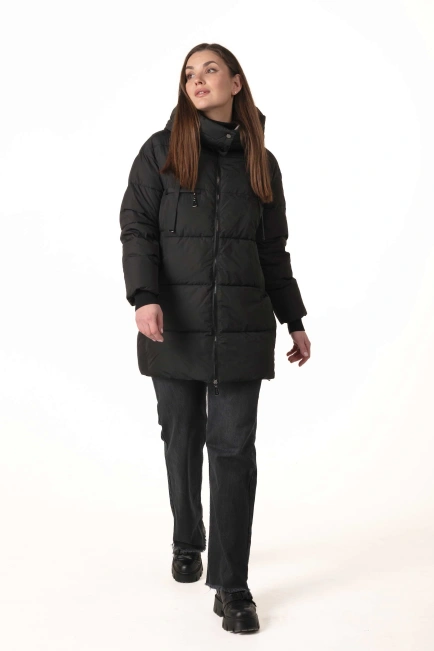 Женский чёрный биопуховик со съёмным капюшоном-6