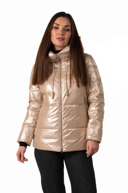 Бежевый биопуховик с капюшоном для зимы-1