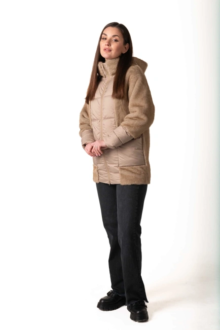Биопуховик с экомехом бежевого цвета зима-5