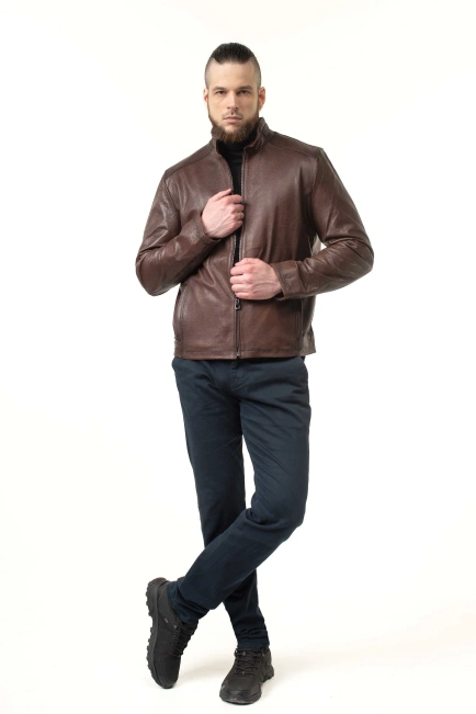 Шкіряна куртка чоловіча коричневого кольору-8