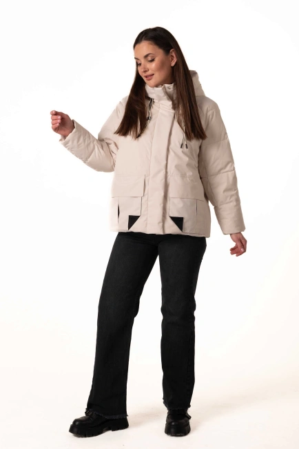 Молочный биопуховик с капюшоном и карманами-8