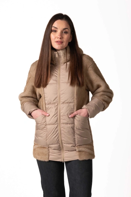 Биопуховик с экомехом бежевого цвета зима-4