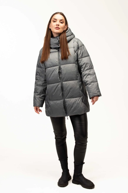 Жіночий біопуховик з декором на боках бірюза-3