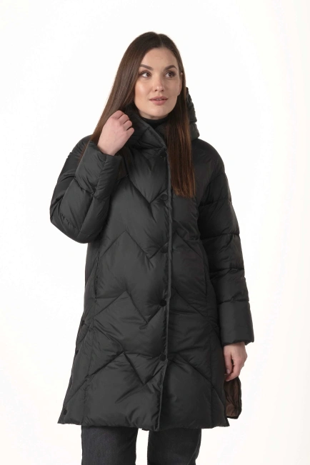 Длинный черный биопуховик с разрезами по бокам-4