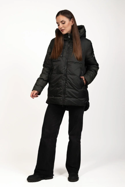 Жіночий зимовий пуховик зелений з біопухом-7