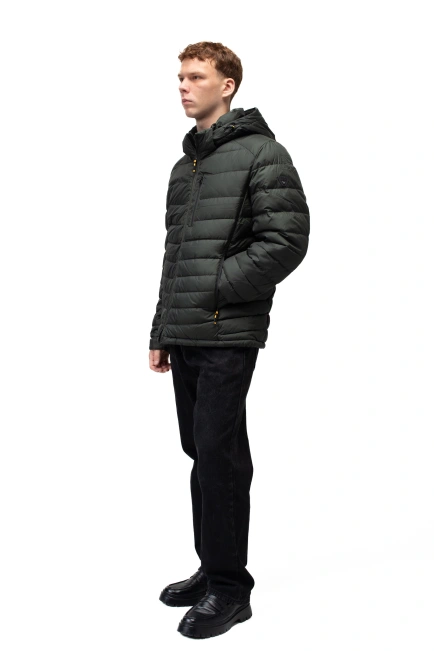 Чоловічий стьобаний біопуховик темна олива-5