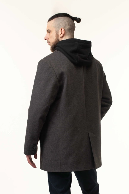 Пальто серого цвета демисезонное с капюшоном-6
