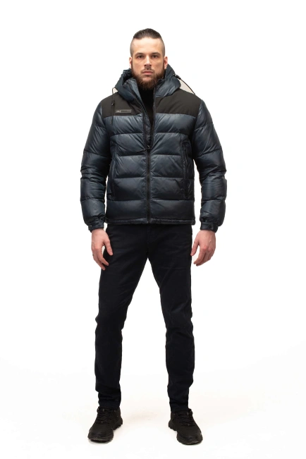 Мужской зимний биопуховик цвета морская волна-8