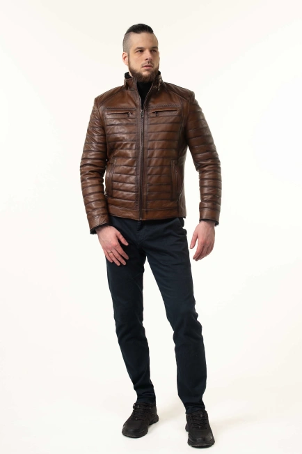 Дубленка мужская в коричневом цвете-9