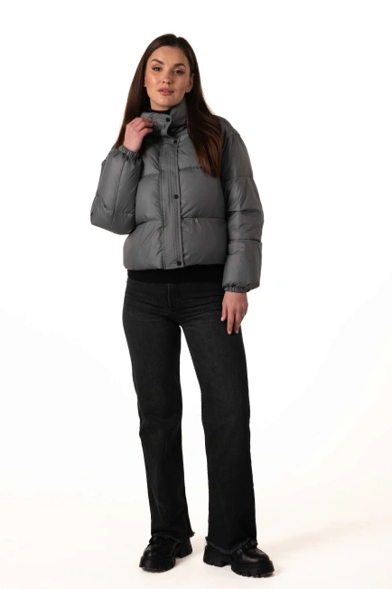 Женский укороченный биопуховик темна бирюза-9