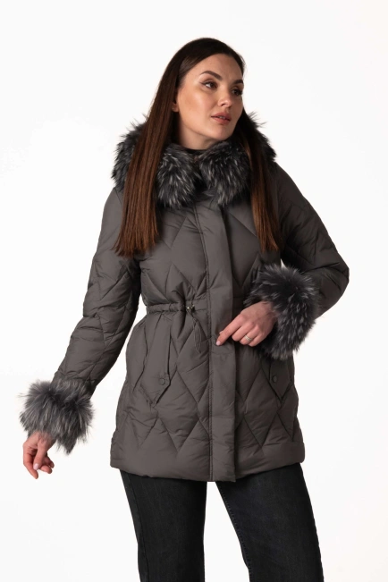 Графитовый биопуховик с отстегивающимся мехом-4