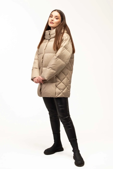 Жіночий біопуховик з декором на боках-5