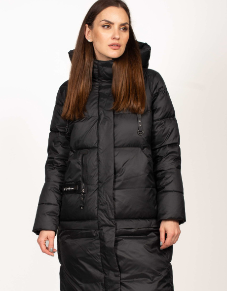 Черный биопуховик с декором на кармане