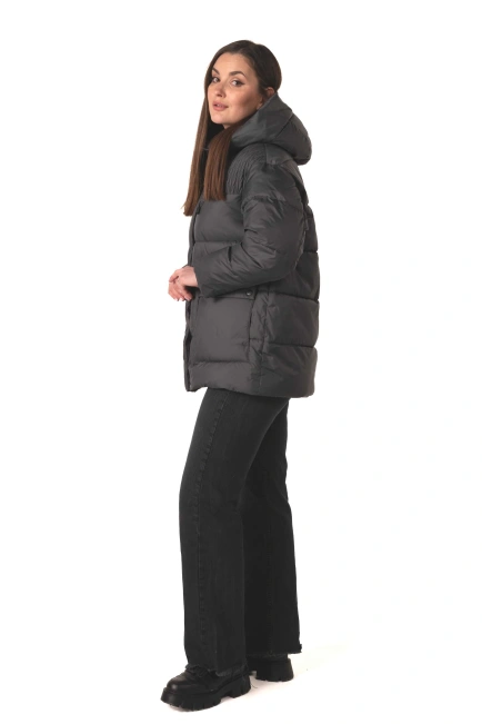 Темно-серый биопуховик с капюшоном-5