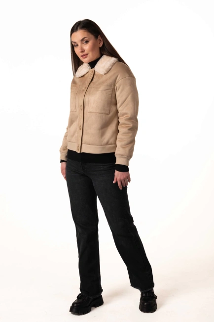 Женская эко-дублёнка на пуговицах-5