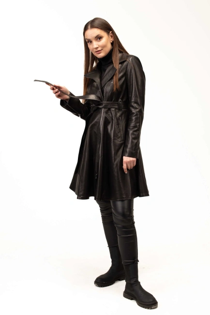 Жіночий шкіряний френч із натуральної шкіри-5