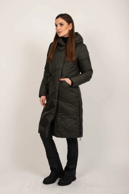 Куртка женская зимняя с капюшоном хаки-6
