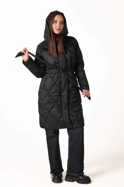 Чёрный биопуховик с ромбовидной стёжкой-10