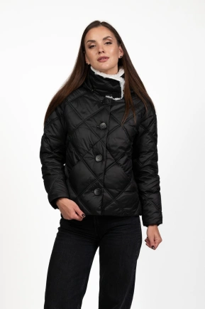 Жіночий біопуховик чорний стьобаний ромбами