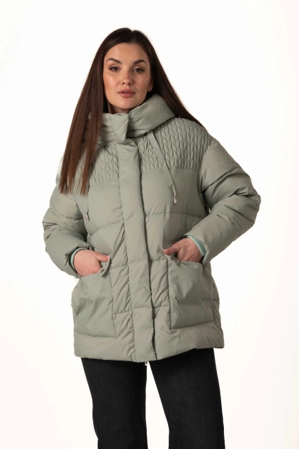 Женский мятный биопуховик с капюшоном-4