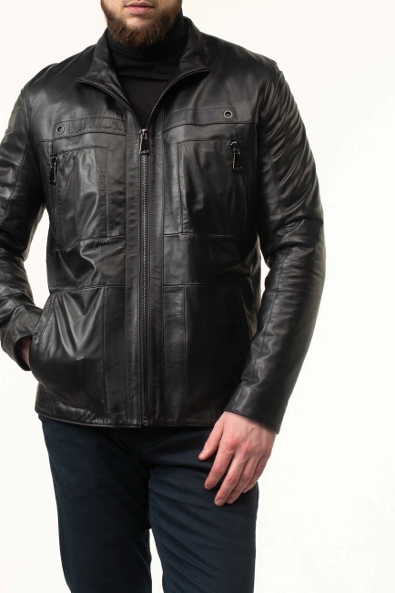 Шкіряна куртка чоловіча з коміром-10