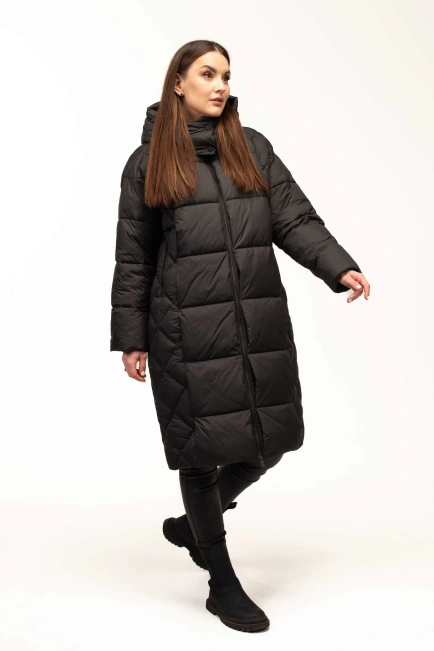 Жіночий чорний зимовий біопух зі стьожкою-7