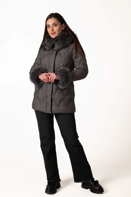Графитовый биопуховик с отстегивающимся мехом-9