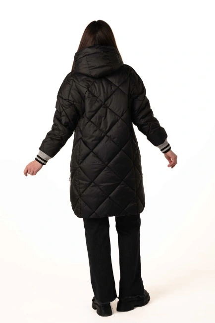 Женский зимний биопуховик черный с серым-2