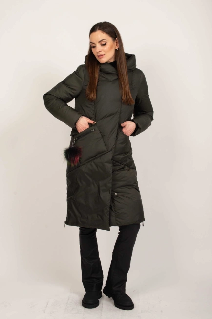 Куртка женская зимняя с капюшоном хаки-5
