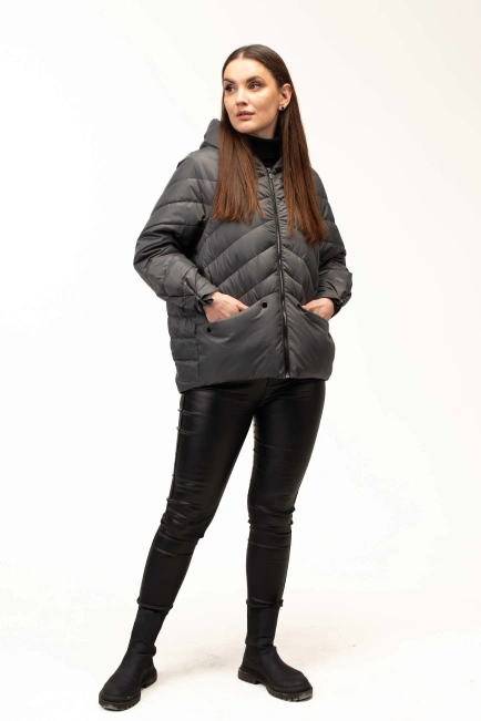 Демісезонна куртка з капюшоном сіра-7