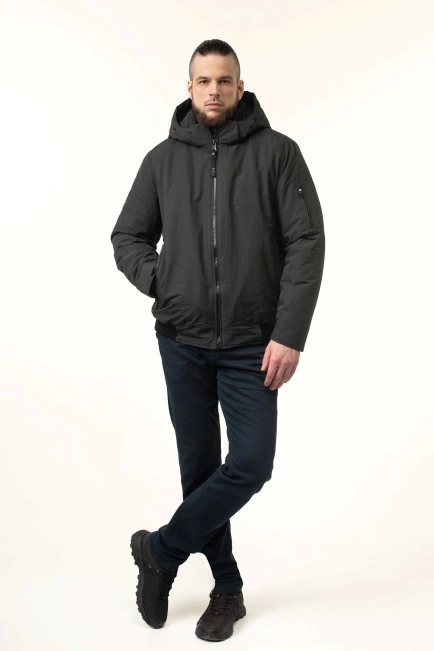 Чоловіча зимова куртка-бомбер з біопухом сіра-8