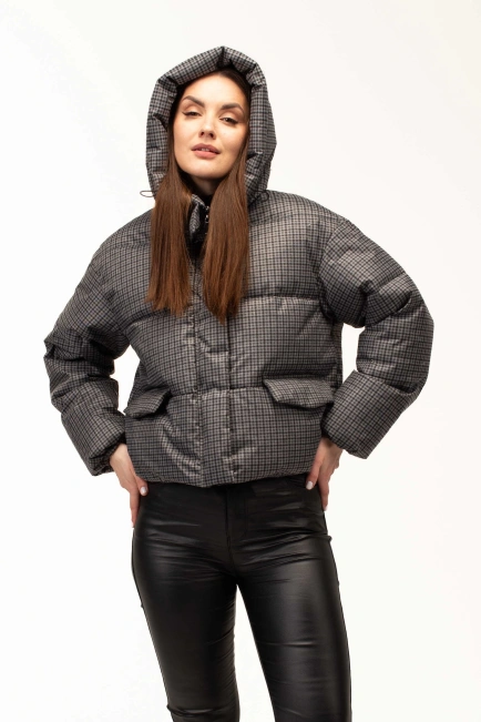 Біопуховик жіночий зимовий у клітинку-4