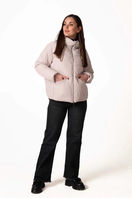 Зимний биопуховик бежевого цвета-7