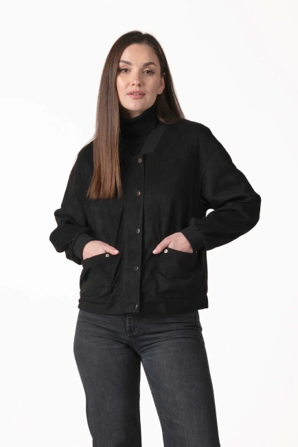 Жіноча куртка зі штучної замші чорна-1