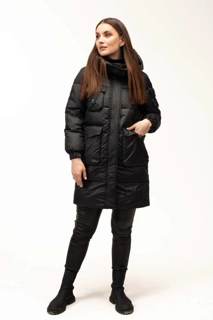 Біопуховик з капюшоном та декором на рукавчику-3