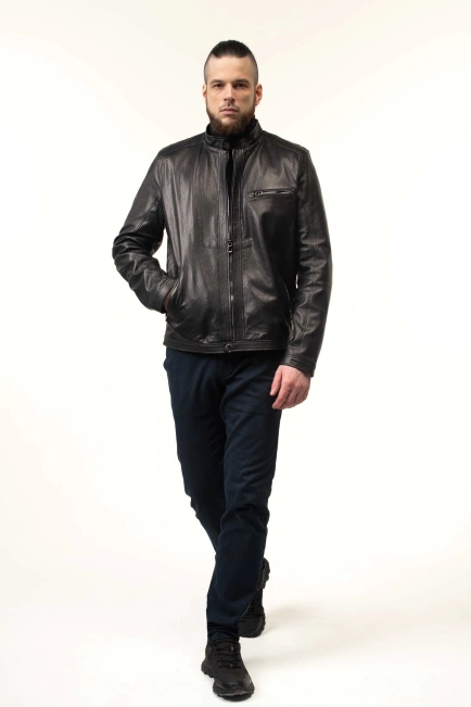 Стильна чоловіча куртка зі шкіри коротка-9