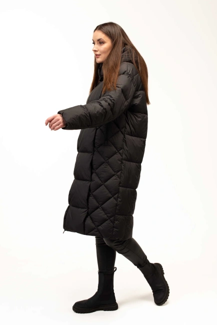 Жіночий чорний зимовий біопух зі стьожкою-5